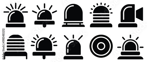 Ambulance siren vector icon set showcasing emergency warning lights, medical alert signals, and urgent response icons suitable for hospitals, ambulance services, and healthcare communication interface