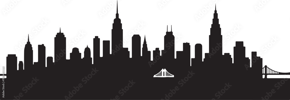 Obraz premium New York City skyline, urban silhouette, cityscape vector, black city