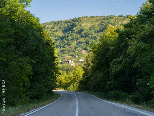 An asphalt road leading to a Turkish village. Near Kastamonu, Türkiye.
