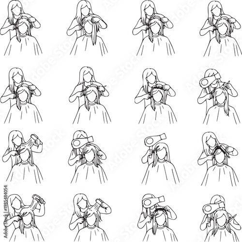 set of hand drawn vector illustrations of woman in various yoga poses for wellness and fitness