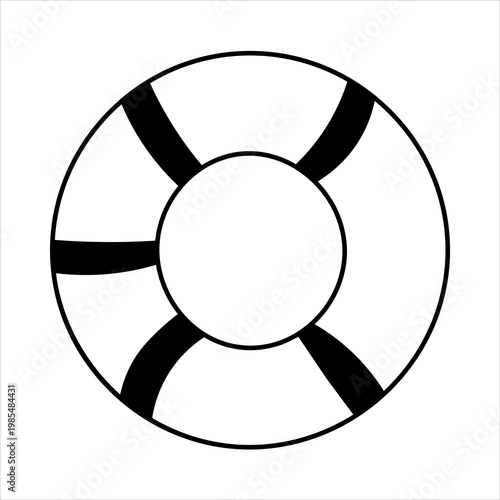 A simple black and white illustration of a life preserver ring, also known as a lifebuoy, used for water safety.