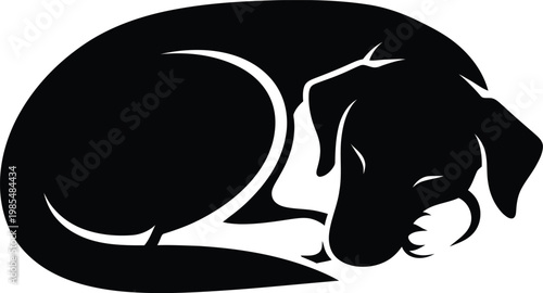 Sleeping dog silhouette vector illustration of a curled up puppy