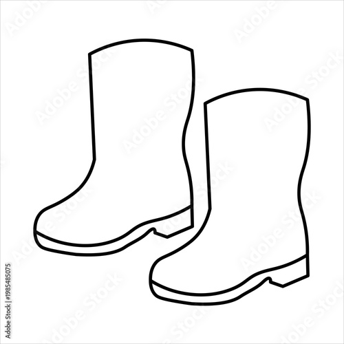 Simple black and white line art drawing of two tall rain boots, suitable for coloring or as an icon.