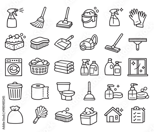 cleaning and hygiene service home maintenance minimal outline icon set