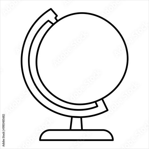 Simple black and white line art illustration of a world globe on a stand, perfect for geography and education concepts.