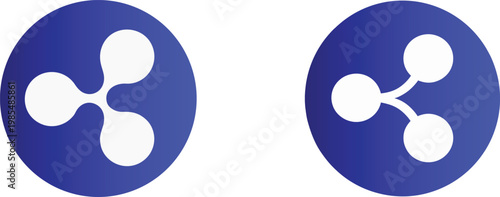 Two connected circular icons with white nodes on a blue background, representing network.