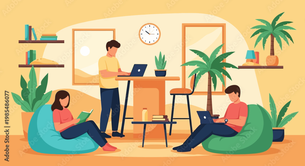 Obraz premium People working and relaxing in a modern coworking space.