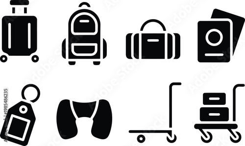 Travel icons set suitcases backpacks and accessories for journey planning
