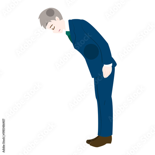 Businessman bowing in side view for apology and greeting