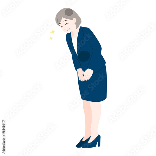 Smiling businesswoman bowing for greeting and customer service