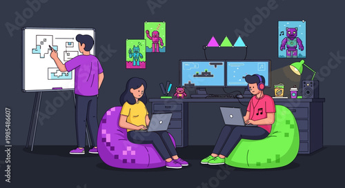 Creative Team Collaborating on Game Development Project.