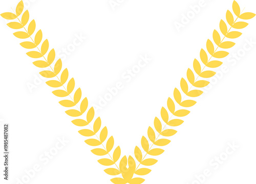 승리와 성취를 상징하는 V자 형태의 노란색 월계수 가지 플랫 벡터