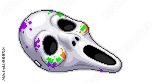 Creepy White Mask with Colorful Splatters.