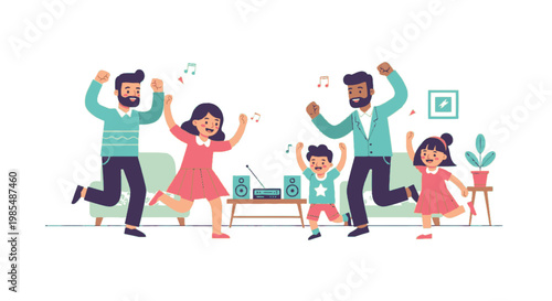 Happy Family Dancing Together Indoors.