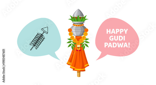 Colorful Gudi Padwa Festival Illustration Character.
