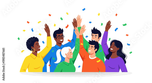 Diverse group of friends celebrating success together.