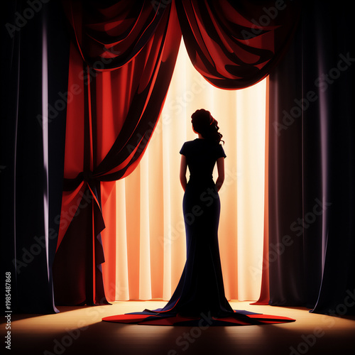 赤い幕とシルエット　AI生成素材