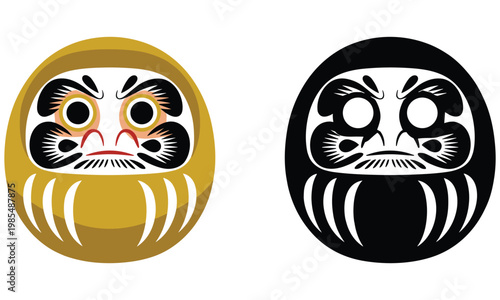 Traditional Japanese daruma dolls in gold and black for good luck and goal setting
