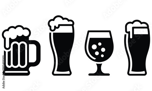 Collection of various beer glass and mug silhouettes for pub and bar branding