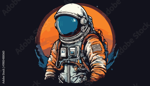 Detailed Astronaut Illustration in Space Suit with Visor.
