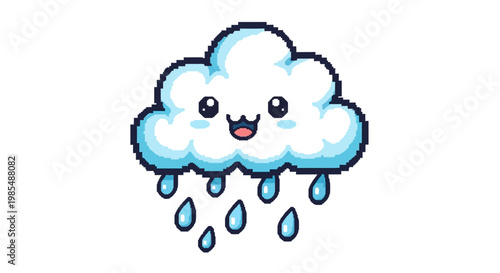 Cute cartoon cloud raining with happy face.