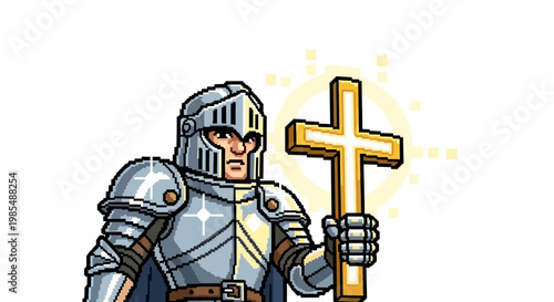 Christian Knight Holding a Glowing Cross Symbolizing Faith.