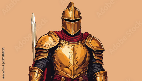 Golden Knight in Shining Armor with Sword Ready.