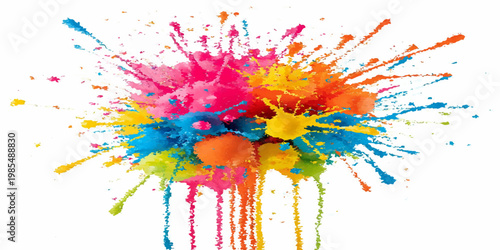 Explosion of colorful powder against white background showcasing vibrant motion, Abstract powder splash paint explode texture wallpaper concept cloud creative dust. Ink rainbow smoke.