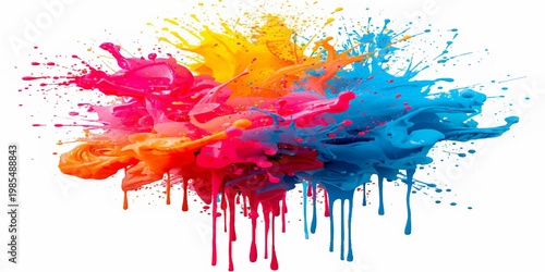 Explosion of colorful powder against white background showcasing vibrant motion, Abstract powder splash paint explode texture wallpaper concept cloud creative dust. Ink rainbow smoke.