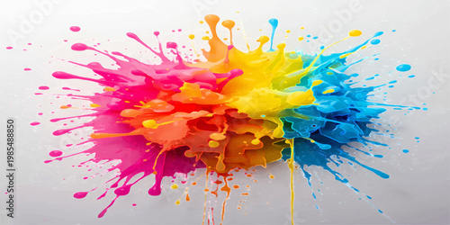 Explosion of colorful powder against white background showcasing vibrant motion, Abstract powder splash paint explode texture wallpaper concept cloud creative dust. Ink rainbow smoke.