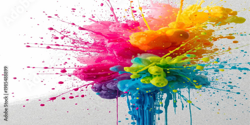 Explosion of colorful powder against white background showcasing vibrant motion, Abstract powder splash paint explode texture wallpaper concept cloud creative dust. Ink rainbow smoke.