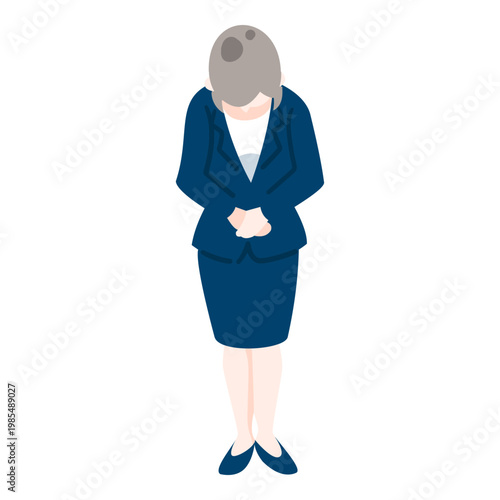 正面で深くお辞儀して謝罪するビジネスウーマン