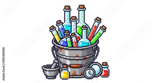 Collection of Potion Bottles and Alchemical Tools.