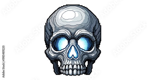 Eerie Glowing Skull with Intense Blue Eyes.