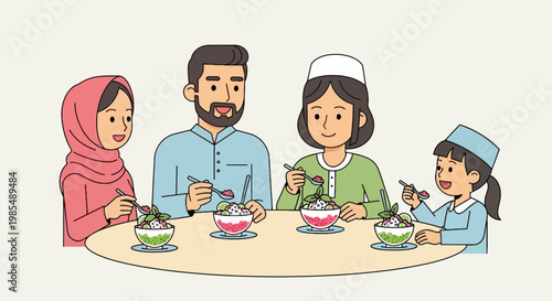 Family eating meal together at table.