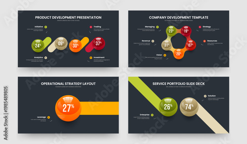 Visual Campaign Four Five One Two Step Chart Presentation Layout Vector Illustration Set. Medical Innovation 4 5 1 2 Element Diagram Slide Design Bundle.