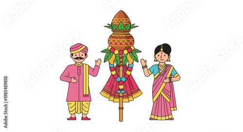 Traditional Indian Couple Celebrating Festival.