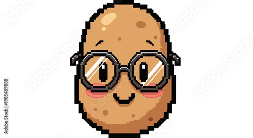 Cute Pixel Art Potato Character Wearing Glasses.