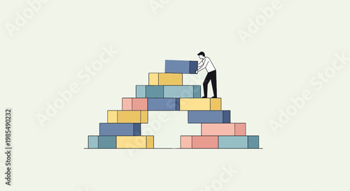 Man building a stack of blocks.