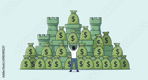 Man holding large money bag dollar.