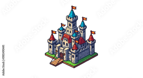 Fantasy Castle Medieval Fortress Isometric Illustration.