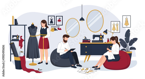 Fashion designers working in a creative studio environment.