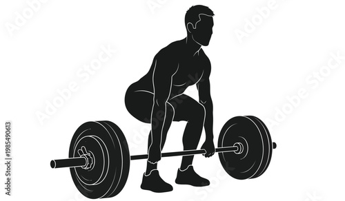 A stark black silhouette depicts a muscular man intensely lifting a heavy barbell showcasing strength and athletic training silhouette high quality professional detailed modern