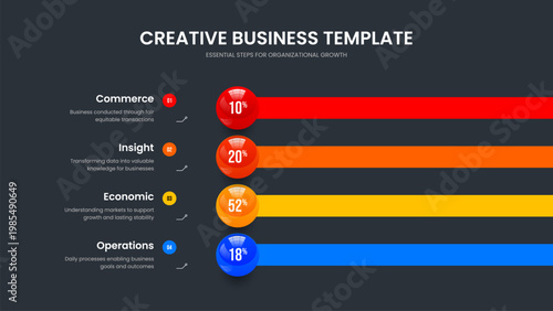 Elegant Profile Four Option Diagram Frame Layout. Consulting Innovation Presentation Design Vector Illustration. Digital Campaign 4 Element Infographic Slide Template.