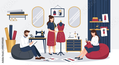 Fashion designers working together in a studio.