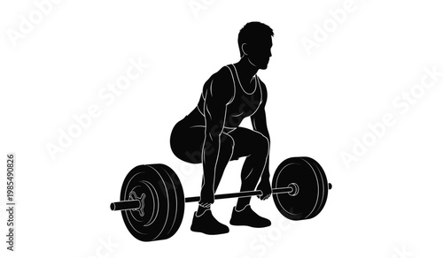 A stark depiction of a male athlete performing a barbell deadlift exercise showcasing strength and form as a silhouette high quality professional detailed modern