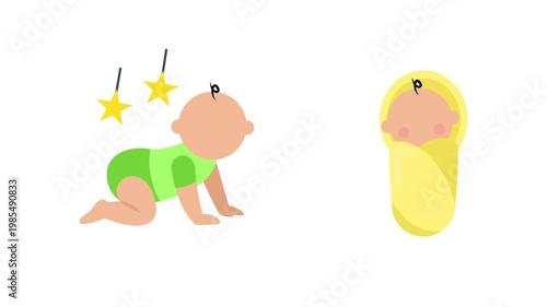 Baby practicing tummy time crawling. Baby activity Icon concept. Full length Icon animation illustration. High quality 4k footage