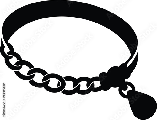 A black choker with a chain and teardrop pendant