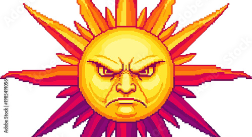 Fierce Sun Face with Angry Expression and Fiery Rays.