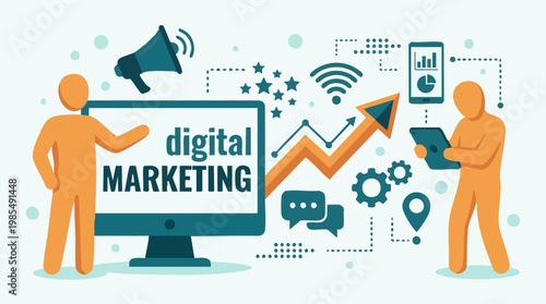 Digital Marketing Strategy and Online Promotion with Business Icons